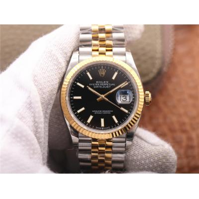 EWF Datejust 36 126233 A3235 Automatic Unisex Watch Two Tone YG Black Stick Dial 904L Jubilee Bracelet Best Edition