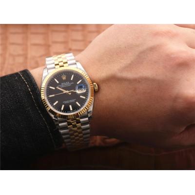 EWF Datejust 36 126233 A3235 Automatic Unisex Watch Two Tone YG Black Stick Dial 904L Jubilee Bracelet Best Edition