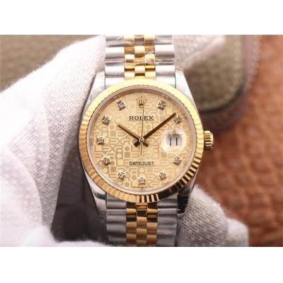 EWF Datejust 36 126233 A3235 Auto Unisex Watch Two Tone YG Champagne LOGO Dimamond 904L Jubilee Bracelet Best  Edition