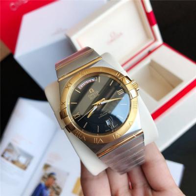 Replica Constellation Japan Miyota 8215 Automatic Mens Watch Black Dial Diamonds Case Two Tone Rose Gold C E379