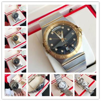 Replica Constellation Japan Miyota 8215 Automatic Mens Watch Black Dial Diamonds Case Two Tone Yellow Gold F E379