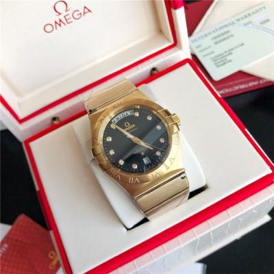 Replica Constellation Japan Miyota 8215 Automatic Mens Watch Black Dial Diamonds Case Two Tone Yellow Gold F E379