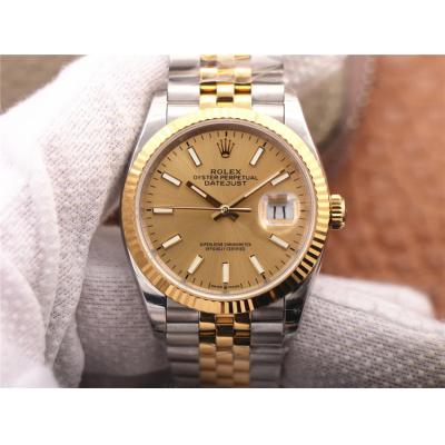 EWF Datejust 36 126233 A3235 Automatic Unisex Watch Two Tone YG Champagne Stick Dial 904L Jubilee Bracelet Best Edition