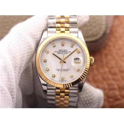 EWF Datejust 36 126233 A3235 Automatic Unisex Watch Two Tone YG MOP Diamonds Dial 904L Jubilee Bracelet Best Edition