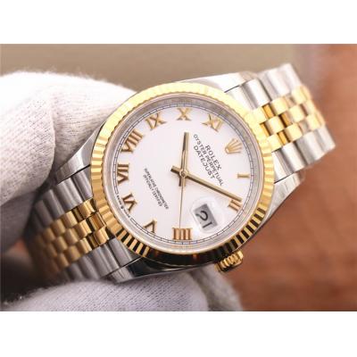 EWF Datejust 36 126233 A3235 Automatic Unisex Watch Two Tone YG White Roman Dial 904L Jubilee Bracelet Best Edition