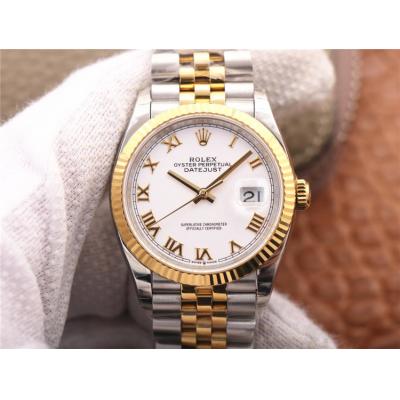 EWF Datejust 36 126233 A3235 Automatic Unisex Watch Two Tone YG White Roman Dial 904L Jubilee Bracelet Best Edition