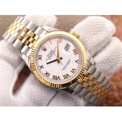 EWF Datejust 36 126233 A3235 Automatic Unisex Watch Two Tone YG White Roman Dial 904L Jubilee Bracelet Best Edition