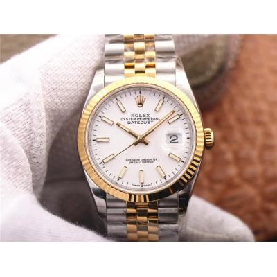 EWF Datejust 36 126233 A3235 Automatic Unisex Watch Two Tone YG White Stick Dial 904L Jubilee Bracelet Best Edition