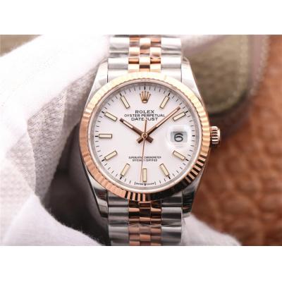 EWF Datejust 36 126233 A3235 Automatic Unisex Watch Two Tone RG White Stick Dial 904L Jubilee Bracelet Best Edition