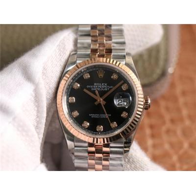 EWF Datejust 36 126233 A3235 Automatic Unisex Watch Two Tone RG Black Diamond Dial 904L Jubilee Bracelet Best Edition