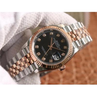 EWF Datejust 36 126233 A3235 Automatic Unisex Watch Two Tone RG Black Diamond Dial 904L Jubilee Bracelet Best Edition