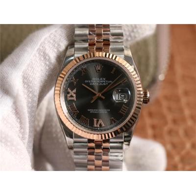 EWF Datejust 36 126233 A3235 Automatic Unisex Watch Two Tone RG Gray Roman Diamond 904L Jubilee Bracelet Best Edition