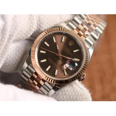 EWF Datejust 36 126233 A3235 Automatic Unisex Watch Two Tone RG Brown Stick Dial 904L Jubilee Bracelet Best Edition