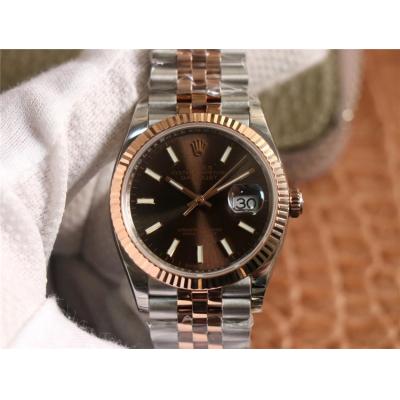 EWF Datejust 36 126233 A3235 Automatic Unisex Watch Two Tone RG Brown Stick Dial 904L Jubilee Bracelet Best Edition