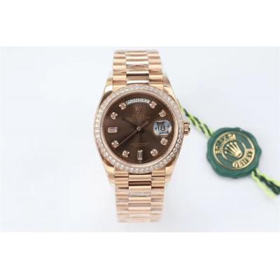 EWF DayDate 36 128348 A2836 Automatic Mens Watch RG Diamond Bezel Brown Dial President Bracelet Best Edition