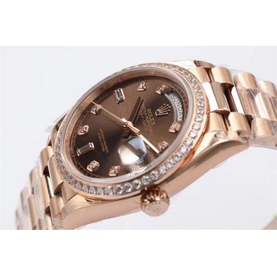 EWF DayDate 36 128348 A2836 Automatic Mens Watch RG Diamond Bezel Brown Dial President Bracelet Best Edition