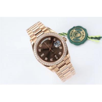 EWF DayDate 36 128348 A2836 Automatic Mens Watch RG Diamond Bezel Brown Dial President Bracelet Best Edition