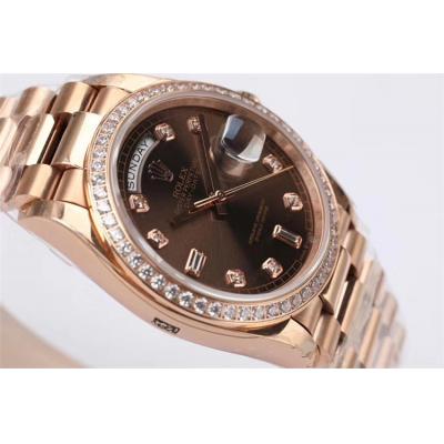 EWF DayDate 36 128348 A2836 Automatic Mens Watch RG Diamond Bezel Brown Dial President Bracelet Best Edition