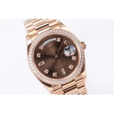 EWF DayDate 36 128348 A2836 Automatic Mens Watch RG Diamond Bezel Brown Dial President Bracelet Best Edition