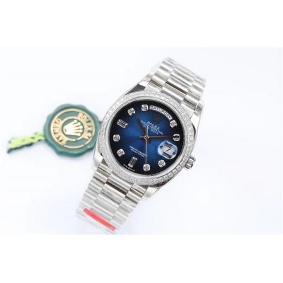 EWF DayDate 36 128349 A2836 Automatic Mens Watch  Diamond Bezel Blue Dial SS President Bracelet Best Edition