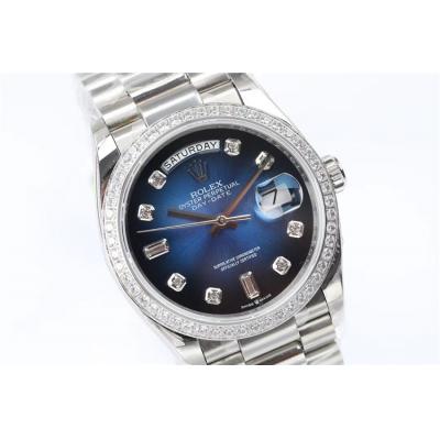 EWF DayDate 36 128349 A2836 Automatic Mens Watch  Diamond Bezel Blue Dial SS President Bracelet Best Edition