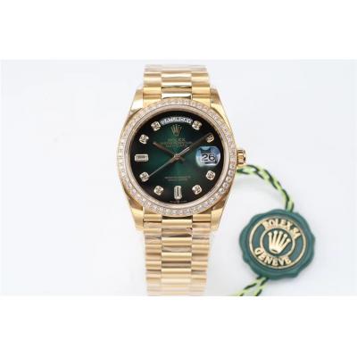 EWF DayDate 36 128348 A2836 Automatic Mens Watch YG Diamond Bezel Green Dial President Bracelet Best Edition