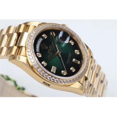 EWF DayDate 36 128348 A2836 Automatic Mens Watch YG Diamond Bezel Green Dial President Bracelet Best Edition