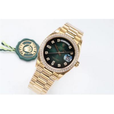 EWF DayDate 36 128348 A2836 Automatic Mens Watch YG Diamond Bezel Green Dial President Bracelet Best Edition