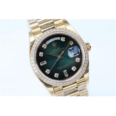 EWF DayDate 36 128348 A2836 Automatic Mens Watch YG Diamond Bezel Green Dial President Bracelet Best Edition