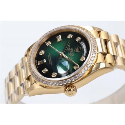 EWF DayDate 36 128348 A2836 Automatic Mens Watch YG Diamond Bezel Green Dial President Bracelet Best Edition