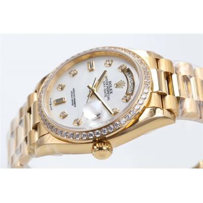 EWF DayDate 36 128348 A2836 Automatic Mens Watch YG Diamond Bezel MOP Dial President Bracelet Best Edition