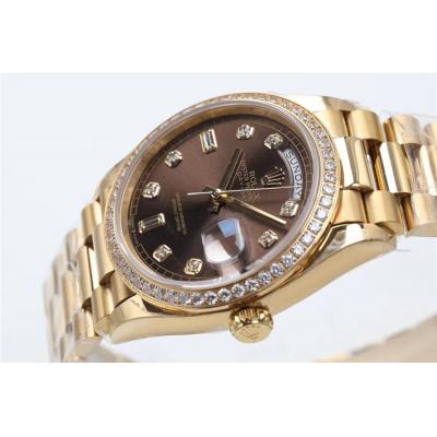 EWF DayDate 36 128348 A2836 Automatic Mens Watch YG Diamond Bezel Brown Dial President Bracelet Best Edition