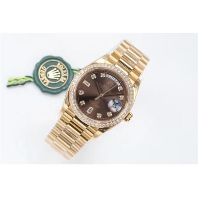 EWF DayDate 36 128348 A2836 Automatic Mens Watch YG Diamond Bezel Brown Dial President Bracelet Best Edition