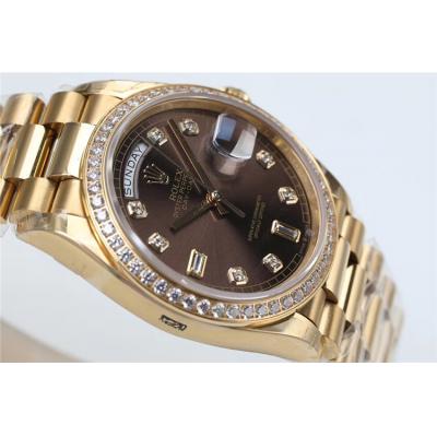 EWF DayDate 36 128348 A2836 Automatic Mens Watch YG Diamond Bezel Brown Dial President Bracelet Best Edition