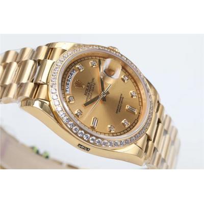 EWF DayDate 36 128348 A2836 Automatic Mens Watch YG Diamond Bezel Gold Dial President Bracelet Best Edition