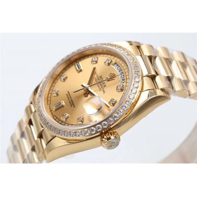 EWF DayDate 36 128348 A2836 Automatic Mens Watch YG Diamond Bezel Gold Dial President Bracelet Best Edition