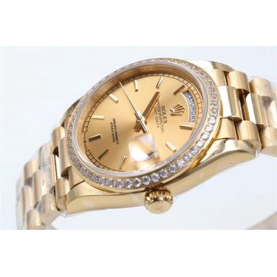 EWF DayDate 36 128348 A2836 Automatic Mens Watch YG Diamond Bezel Gold Stick Dial President Bracelet Best Edition