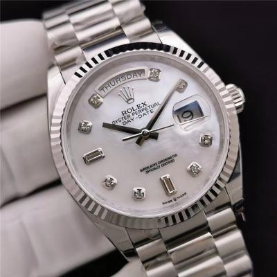 EWF DayDate 36 128349 A2836 Automatic Mens Watch Fluted Bezel MOP Diamonds Dial President Bracelet Best Edition