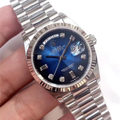 EWF DayDate 36 128349 A2836 Automatic Mens Watch Fluted Bezel Blue Diamond Dial President Bracelet Best Edition