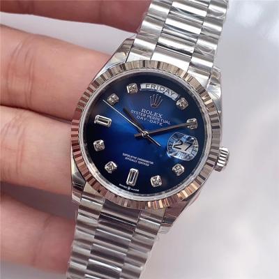 EWF DayDate 36 128349 A2836 Automatic Mens Watch Fluted Bezel Blue Diamond Dial President Bracelet Best Edition