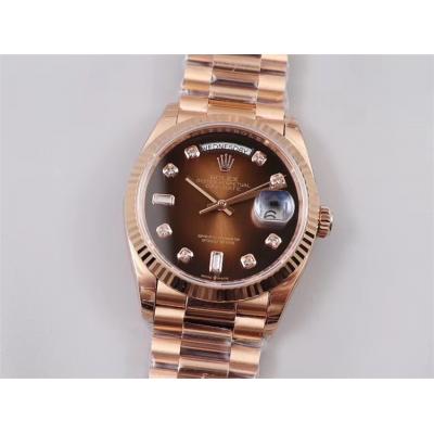 EWF DayDate 36 128349 A2836 Automatic Mens Watch RG Fluted Bezel Brown Diamond Dial President Bracelet Best Edition