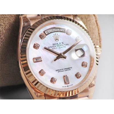 EWF DayDate 36 128349 A2836 Automatic Mens Watch RG Fluted Bezel MOP Diamond Dial President Bracelet Best Edition