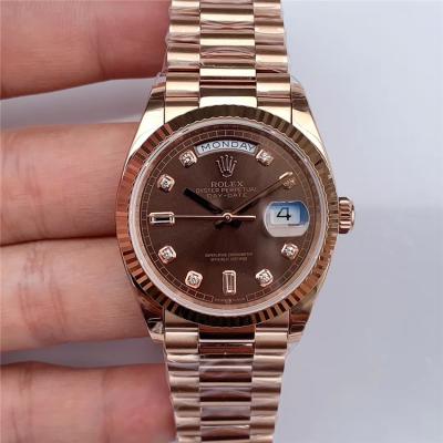 EWF DayDate 36 128349 A2836 Automatic Mens Watch RG Fluted Bezel Brown Diamond Dial President Bracelet Best Edition