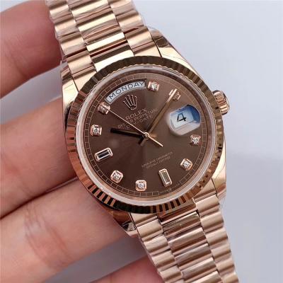 EWF DayDate 36 128349 A2836 Automatic Mens Watch RG Fluted Bezel Brown Diamond Dial President Bracelet Best Edition