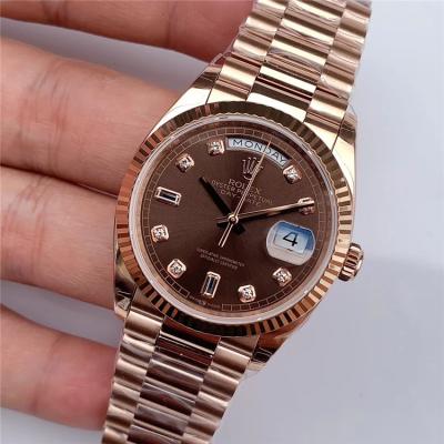 EWF DayDate 36 128349 A2836 Automatic Mens Watch RG Fluted Bezel Brown Diamond Dial President Bracelet Best Edition