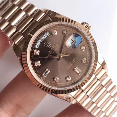 EWF DayDate 36 128349 A2836 Automatic Mens Watch RG Fluted Bezel Brown Diamond Dial President Bracelet Best Edition