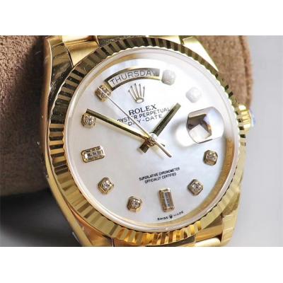 EWF DayDate 36 128238 A2836 Automatic Mens Watch YG Fluted Bezel MOP Diamond Dial President Bracelet Best Edition