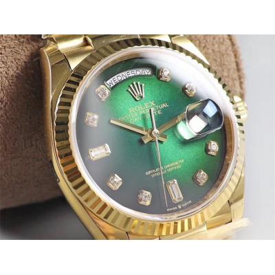 EWF DayDate 36 128238 A2836 Automatic Mens Watch YG Fluted Bezel Green Diamond Dial President Bracelet Best Edition