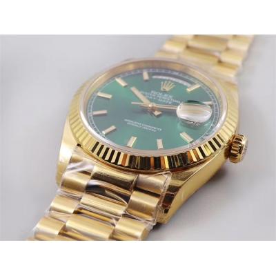 EWF DayDate 36 128238 A2836 Automatic Mens Watch YG Fluted Bezel Green Stick Dial President Bracelet Best Edition