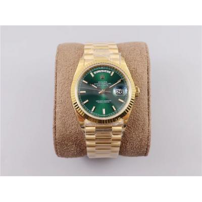 EWF DayDate 36 128238 A2836 Automatic Mens Watch YG Fluted Bezel Green Stick Dial President Bracelet Best Edition